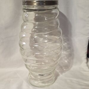 Clear Glass Swirl Vase with Silver Lid